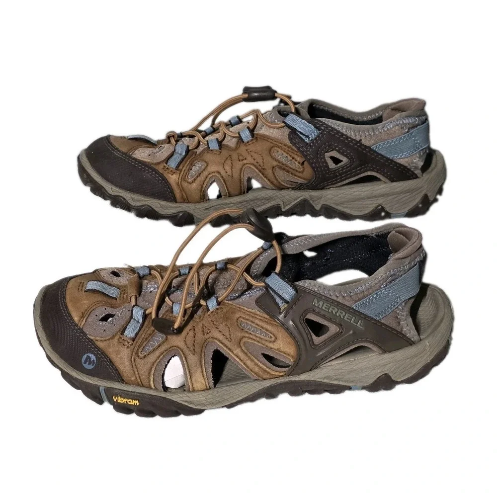 Merrell Womens Size 8 Brown Sugar Blue Heaven Unifly Hiking Trail Sandal Vibram